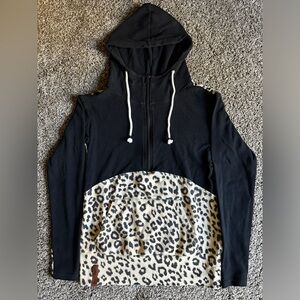 Leopard print Ampersand Avenue half zip hoodie.